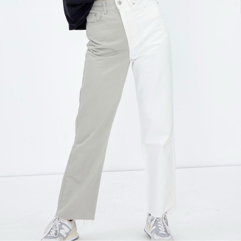 Missguided Two-Tone Gray and White Straight Leg Jeans